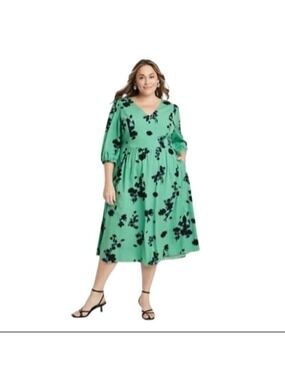 Ava & Viv NWT Turquoise Blue Long Sleeve Midi Dress Plus Size XXL